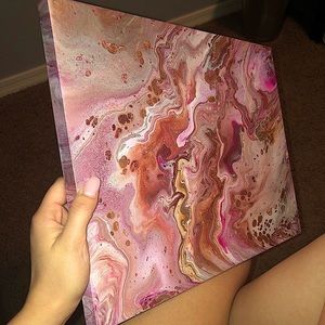 14 x 11 Wood Canvas Glitter Acrylic Pour Painting